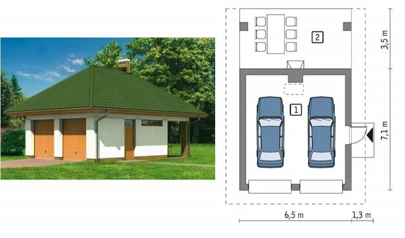 Проект гаража на 2 машины фото Проекты гаражей из пеноблоков на одну (1), две (2) машины - готовые типовые прим