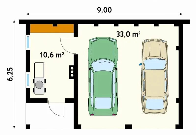 Проект гаража на 2 машины фото Проект "Проект ГР-2960" площадь - 43.3 кв.м., из материала sip-панели, кол-во эт