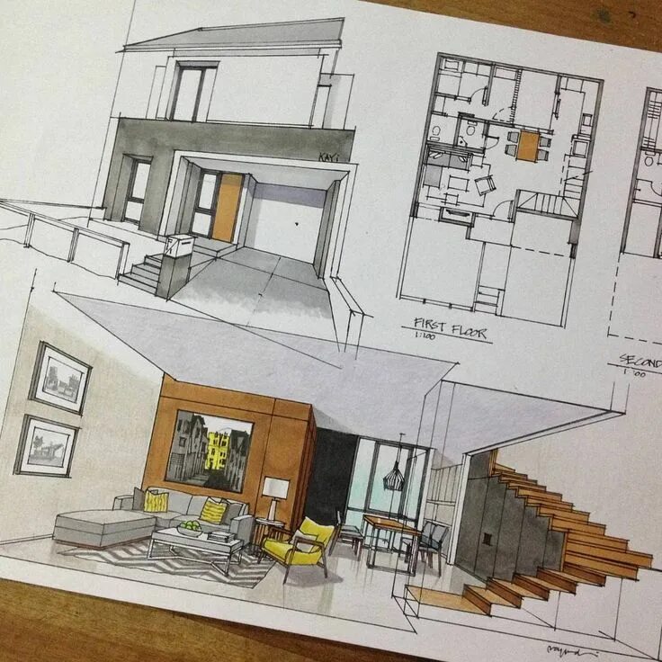 Проект интерьера дома 6 класс Final interior sketch render Arquitetura de interiores, Desenho de arquitetura i