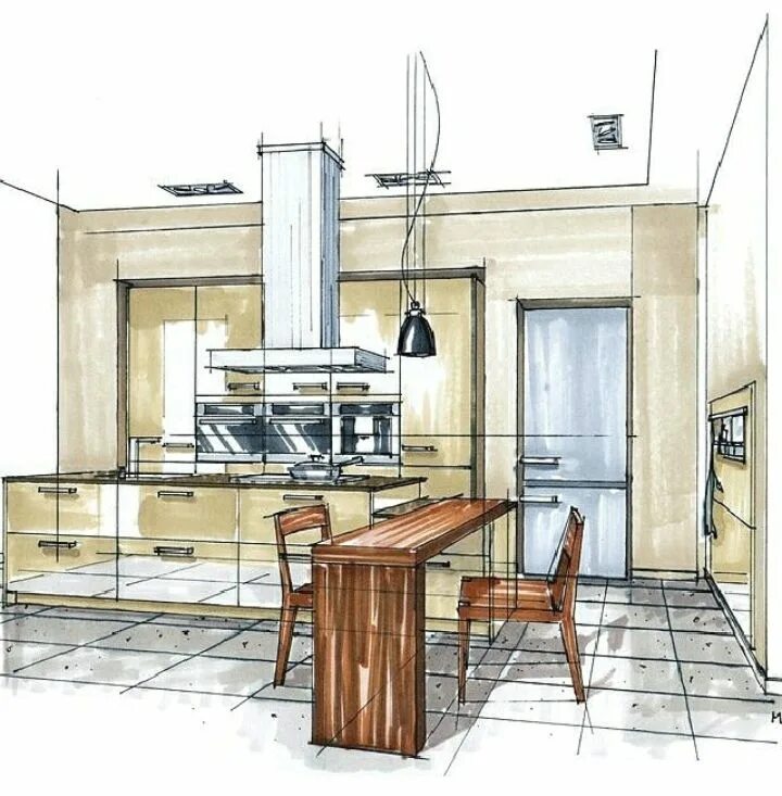 Проект интерьера кухни Pin by Meryxz on Arquitectura Interior design sketches, Interior architecture de