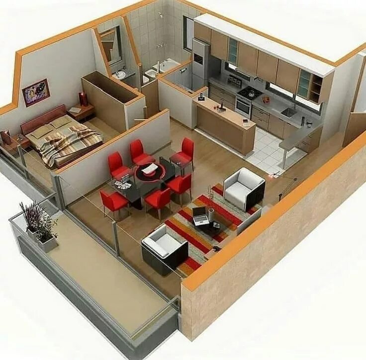 Проект интерьеров жилого дома Pin by Alilmt on house Apartment floor plans, Small apartment plans, One bedroom