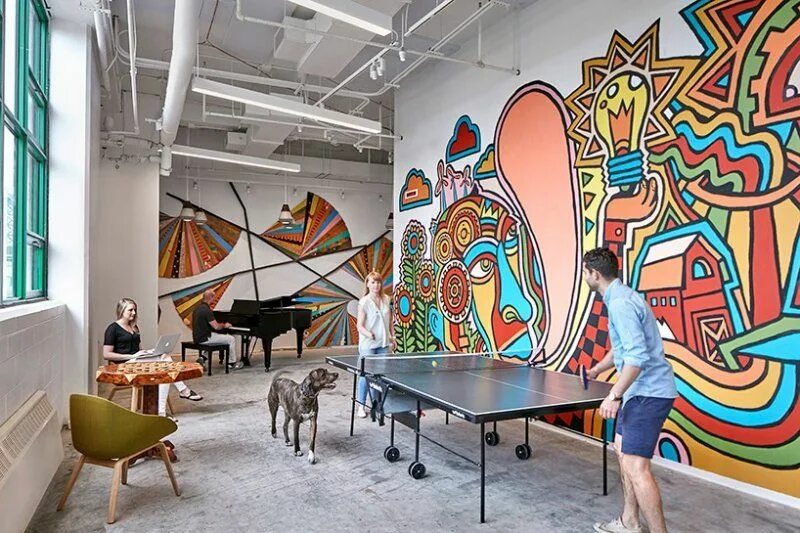 Проект искусство дизайна Etsy headquarters, New York. Design: Gensler Fun office design, Office mural, Of