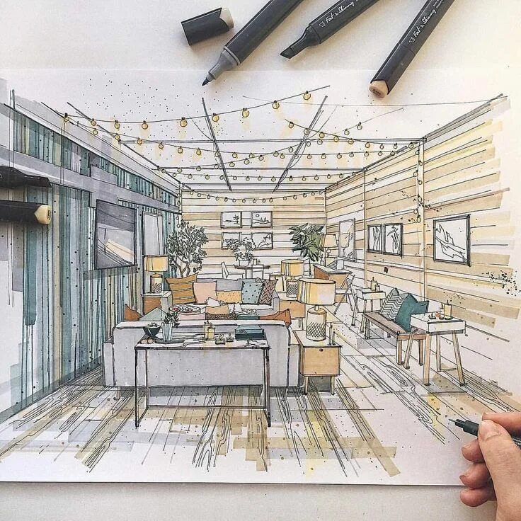 Проект искусство дизайна Fnsketch on Instagram: "#Repost @olgakopylova.design - Interior of the rest. Int