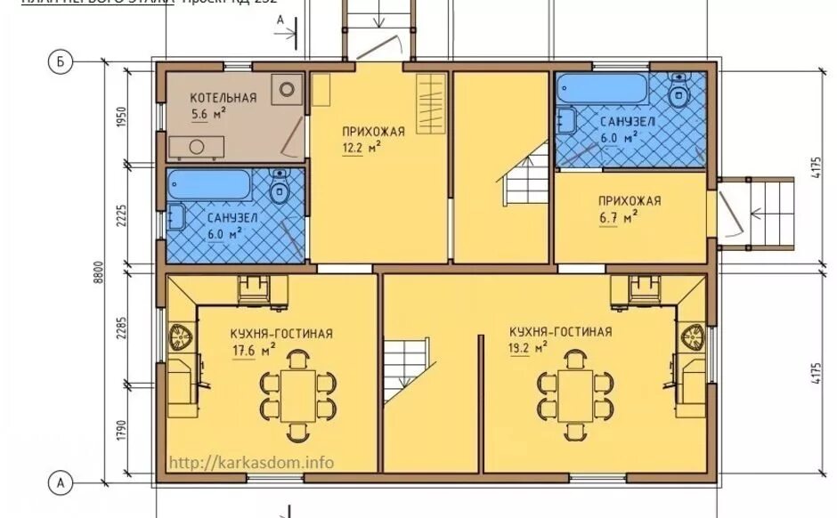 Проект каркасного дома 2 этажа с планировкой Каркасный дом 9x12 Проект КД-252