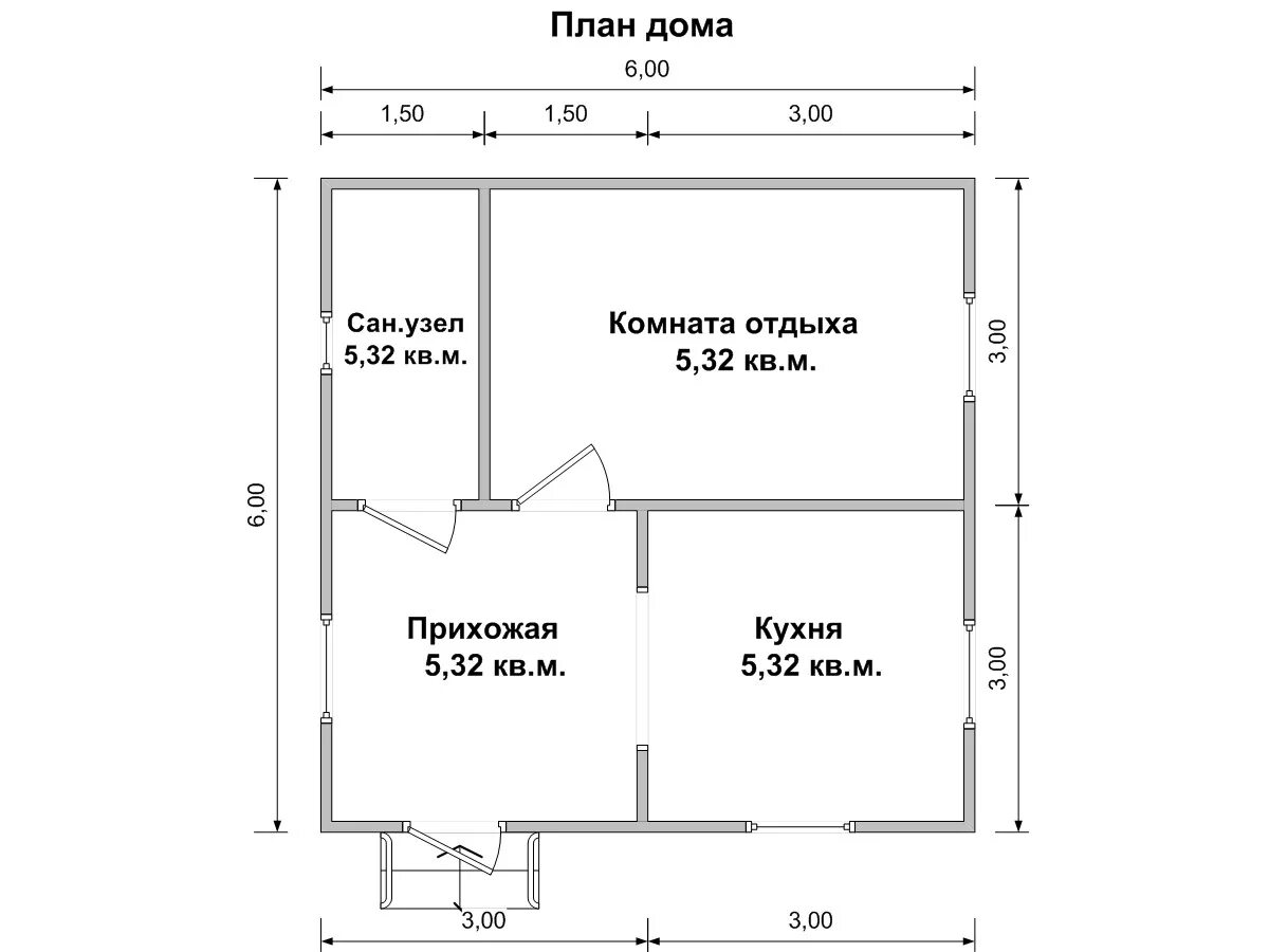 Проект каркасного дома 6х6 одноэтажный чертеж Каркасный дом 6х6 Семён ➔ стоимость проекта, описание