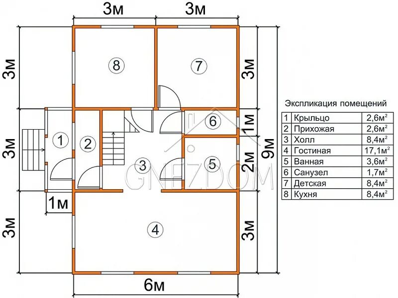 Проект каркасного дома 6х9 с чертежами Каркасный дом 6х9 К-56 заказать под ключ в Москве