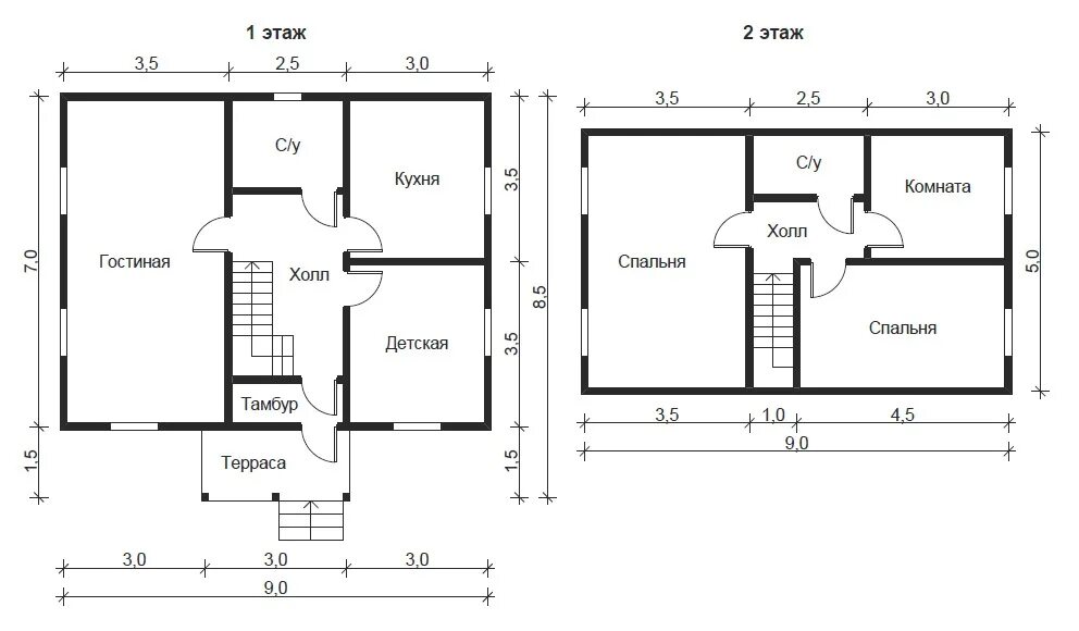 Проект каркасного дома 6х9 с чертежами Двухэтажный каркасный дом 7x9 в Ростове-на-Дону "Юг Дом"