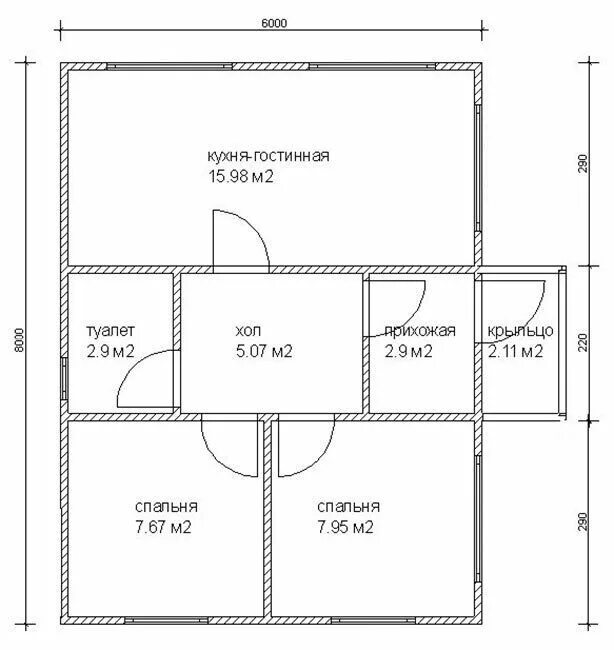 Проект каркасного дома 8х8 одноэтажный с чертежами Каркасный летний дом для дачи Пенза, дачный домик под ключ