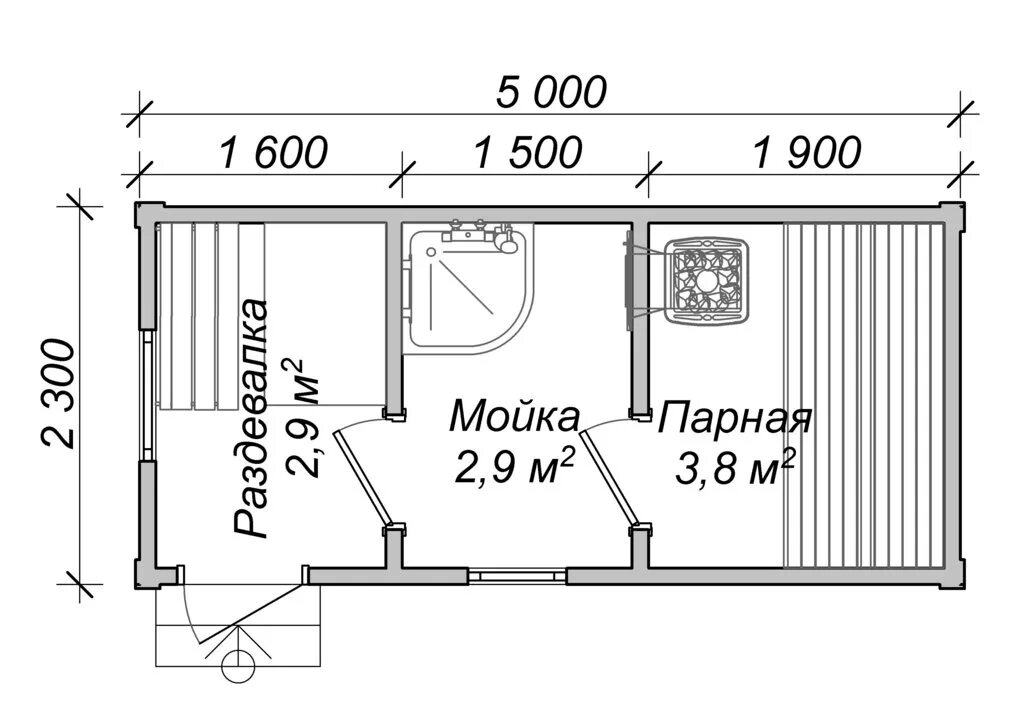 Проект каркасной бани 2х3 с чертежами Баня, проект 2