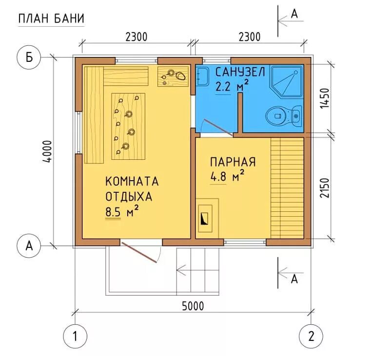 Проект каркасной бани 2х3 с чертежами Одноэтажная каркасная баня под ключ в Самаре и области.