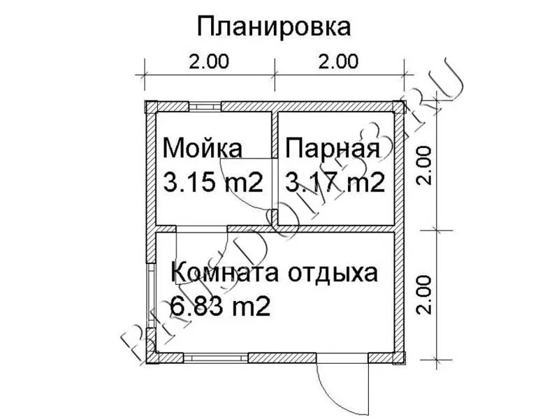 Проект каркасной бани 3х4 с чертежами скачать Баня из бруса 4х4 Проект 2 от БрусДом53