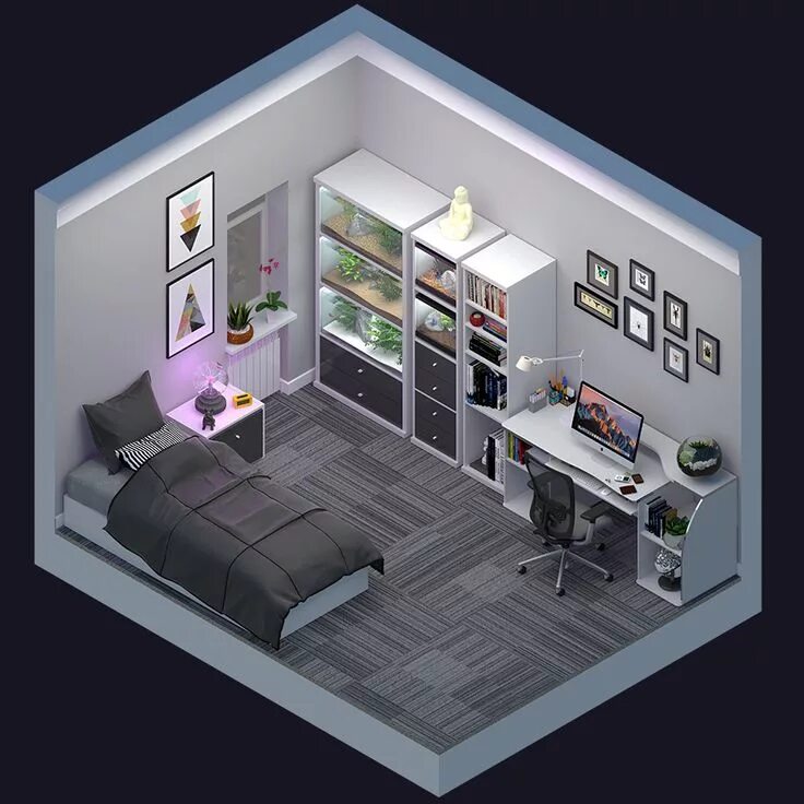 Проект комнаты фото Isometric bedroom render Small room design, Boy bedroom design, Bedroom layouts