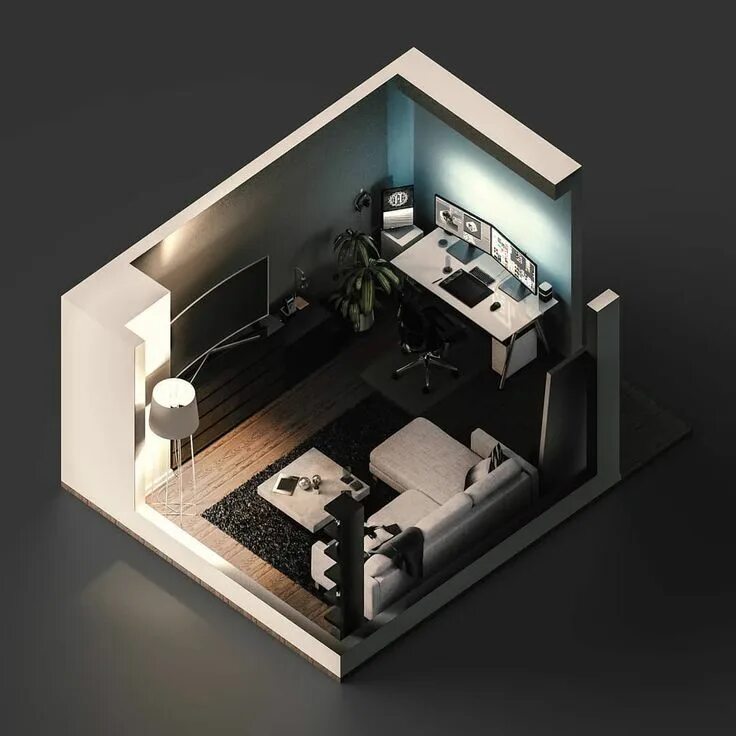 Проект комнаты фото Dovorart Tiny Rooms on Instagram: "Isometric Living Space Designed by @jmarimon_