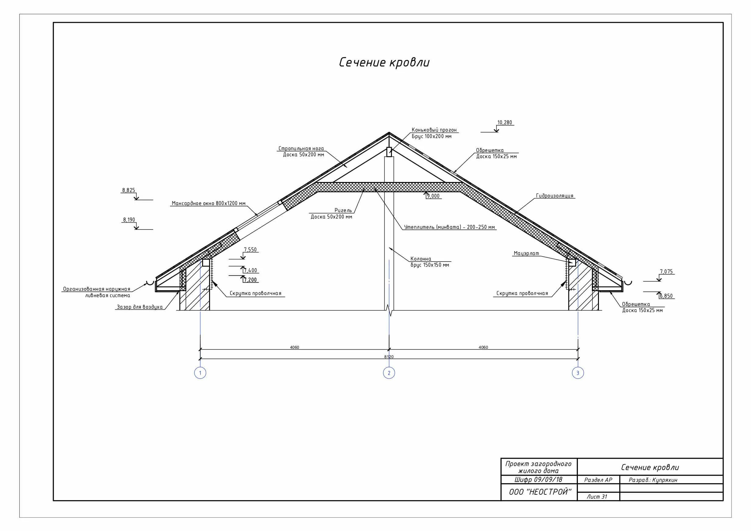 Проект крыши частного дома чертежи Разрез кровли - CormanStroy.ru