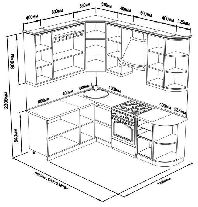 Проект кухни с размерами угловой фото Кухонный гарнитур угловой размеры фото - DelaDom.ru