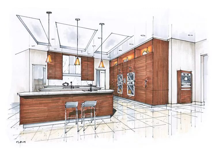 Проект мастера дизайна Recent Renderings - Summer 2014 Interior design sketches, Interior design render