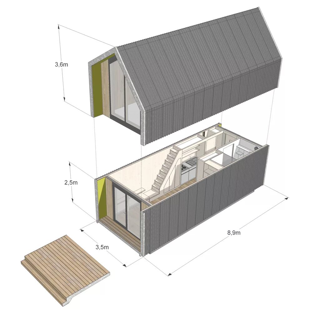 Проект модульного дома 6 на 5 чертеж Heijmans One Zeeburgereiland Amsterdam Prefabricated houses, Tiny house cabin, T