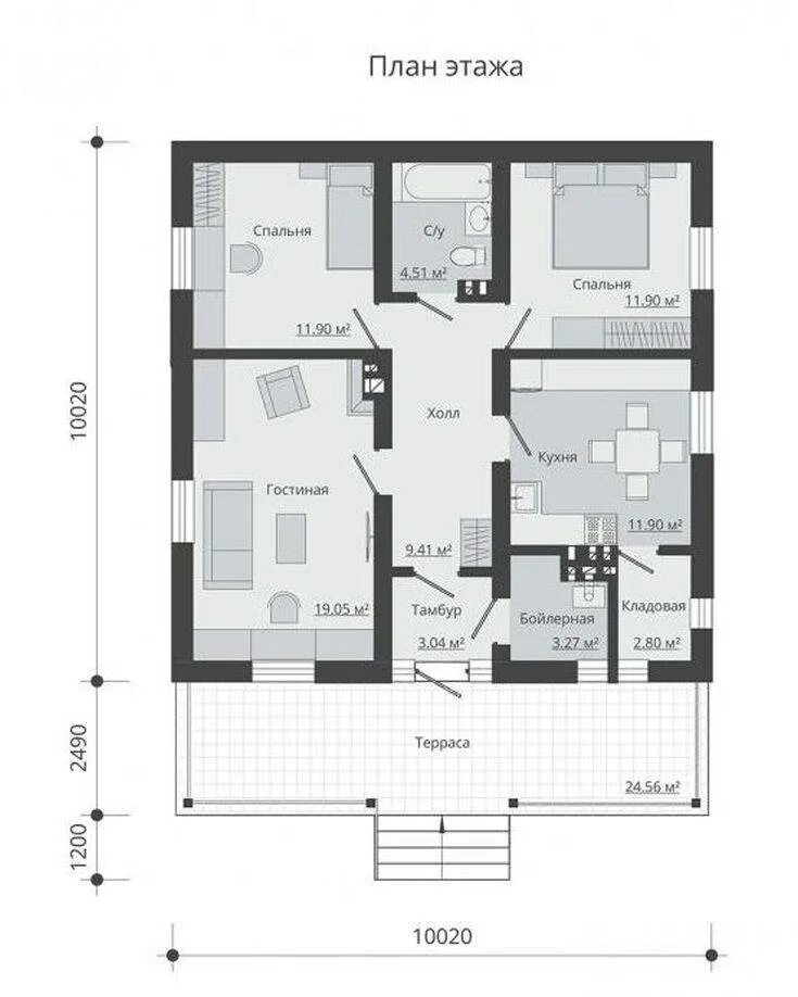 Проект планировки дома 120 кв Проект одноэтажного дома с двумя спальнями фото - DelaDom.ru