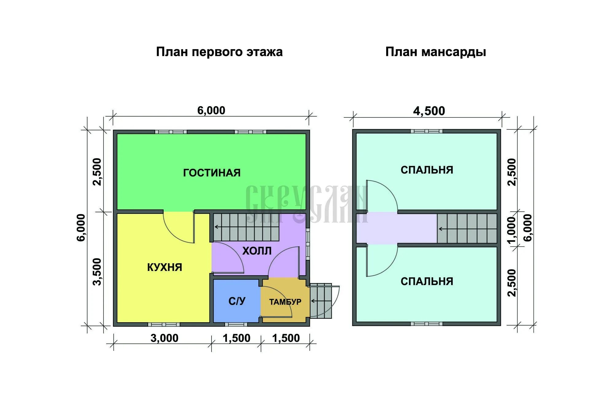 Проект планировки дома 6х6 Проект дома 6х6 двухэтажный из бруса