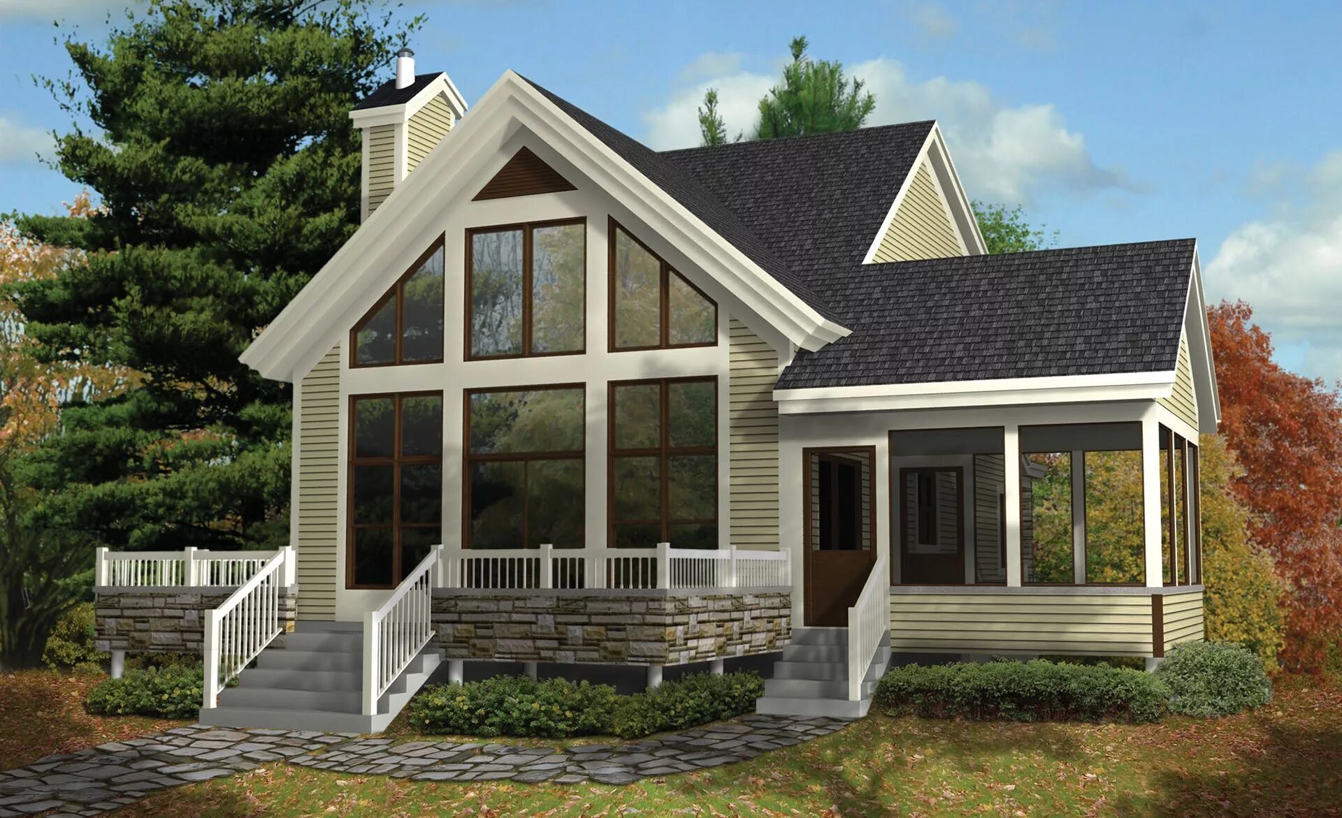 Проект планировки дома с террасой Plan 80817PM: 2-Story Cottage with 3-Season Screened Porch Vacation house plans,