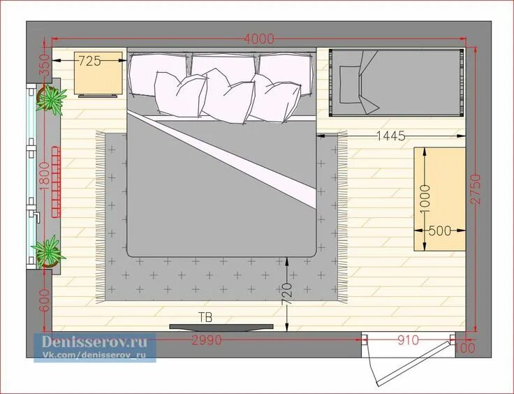 Проект планировки комнаты Планировка спальня 11 кв.м. с размерами и фото Студия Дениса Серова in 2024 Room