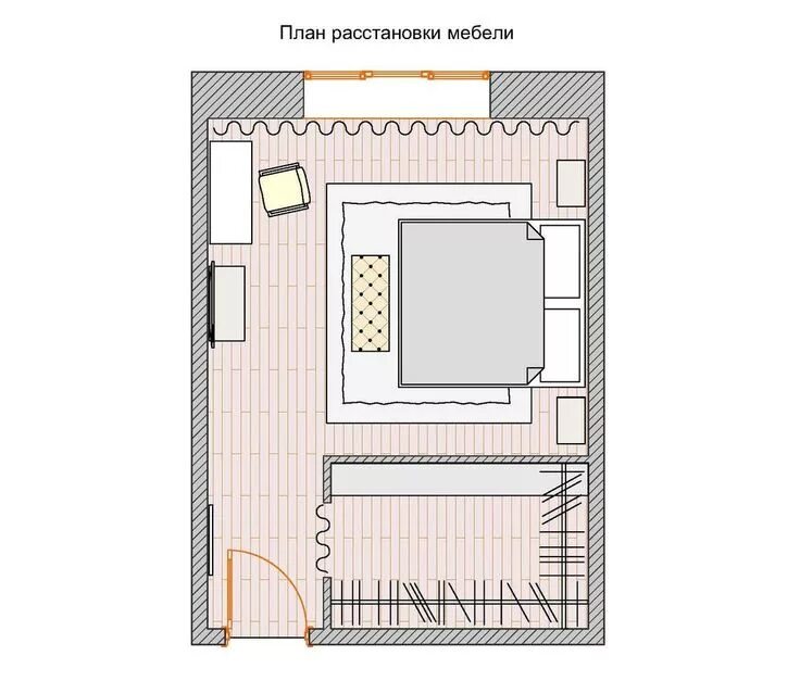 Проект планировки комнаты Как обустроить спальню с гардеробной комнатой: проект в Москве - INMYROOM Планир