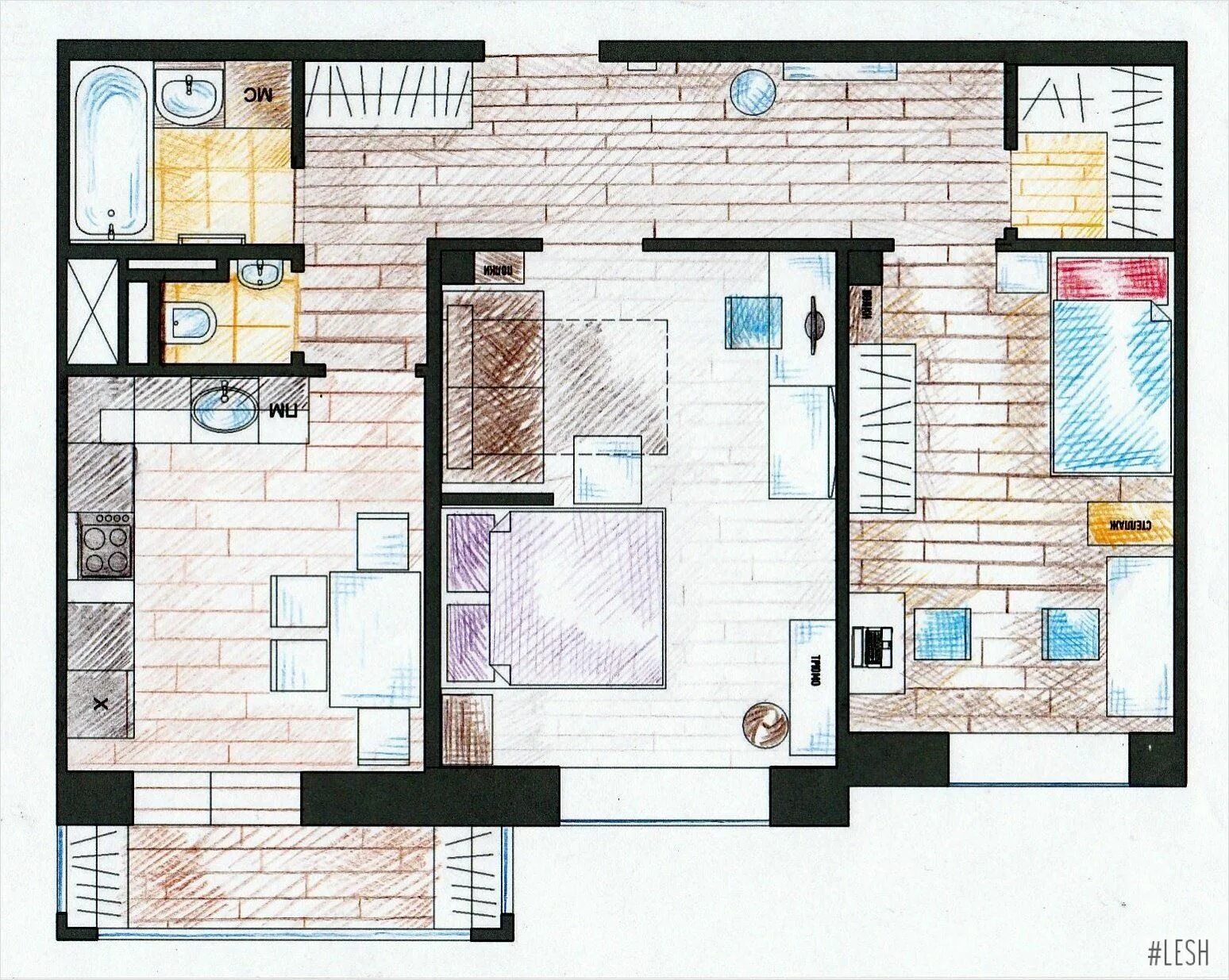 Проект планировки квартиры Планировка двухкомнатной квартиры 60 м.кв. Floor plan layout, Small apartment la