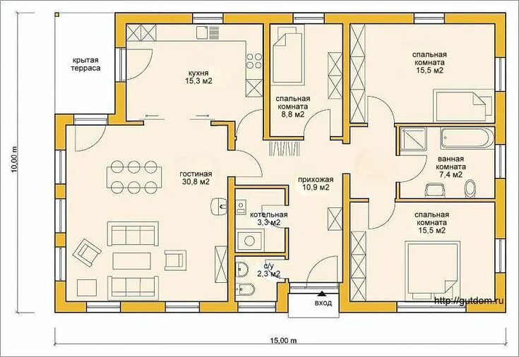 Проект планировки одноэтажного дома 12 12 Pin by Лилия on планировка дома Building house plans designs, House plans, Home 