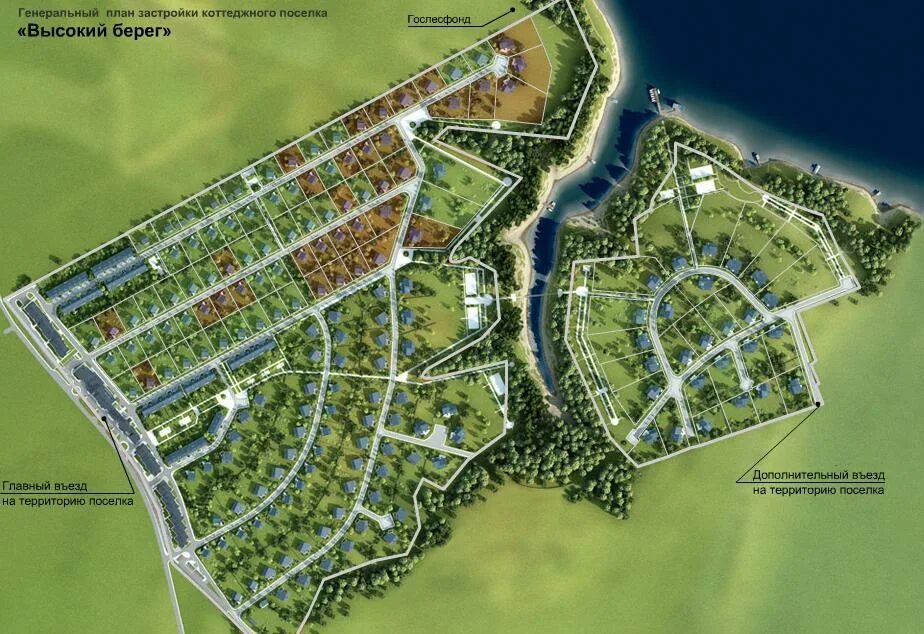 Проект планировки территории коттеджного поселка Генплан. Коттеджный поселок Высокий берег - TERRES.RU