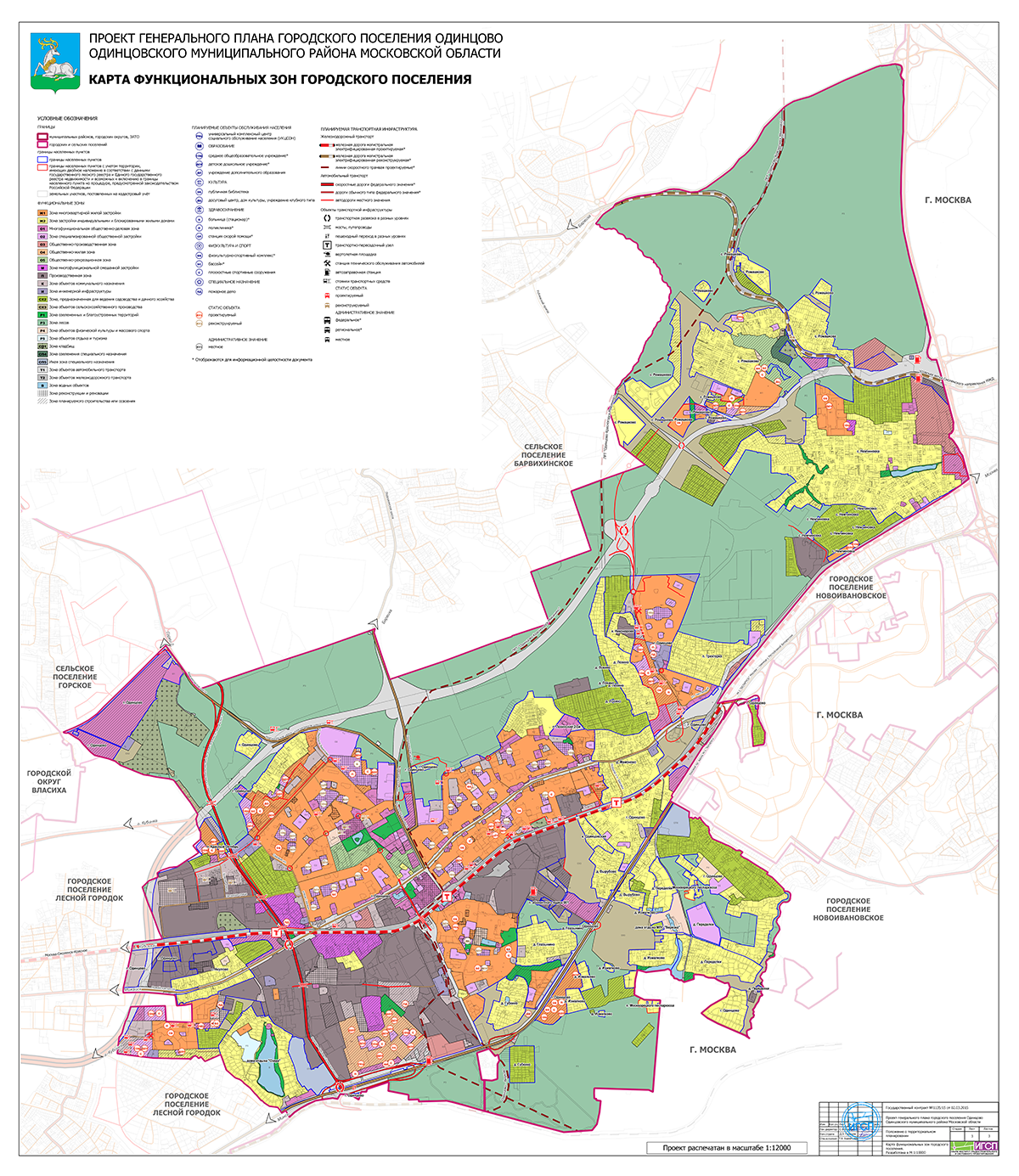 Проект планировки территории одинцово Карта функциональных зон городского поселения