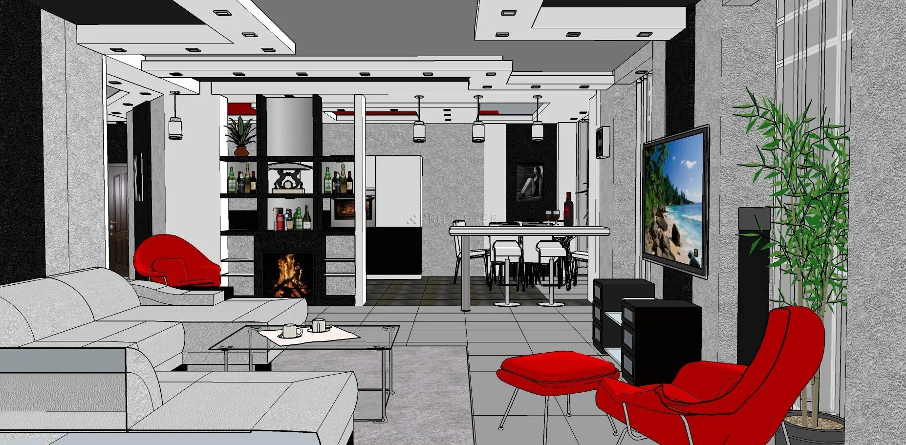 Проект про дизайн Sketchup Render Interior - 73 photo