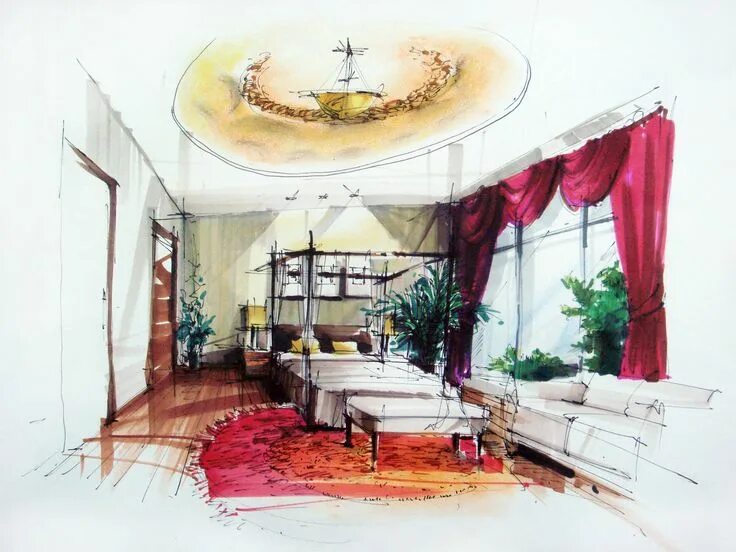 Проект про интерьер interior design drawings - Google Search Интерьер, Фломастеры, Рисунки