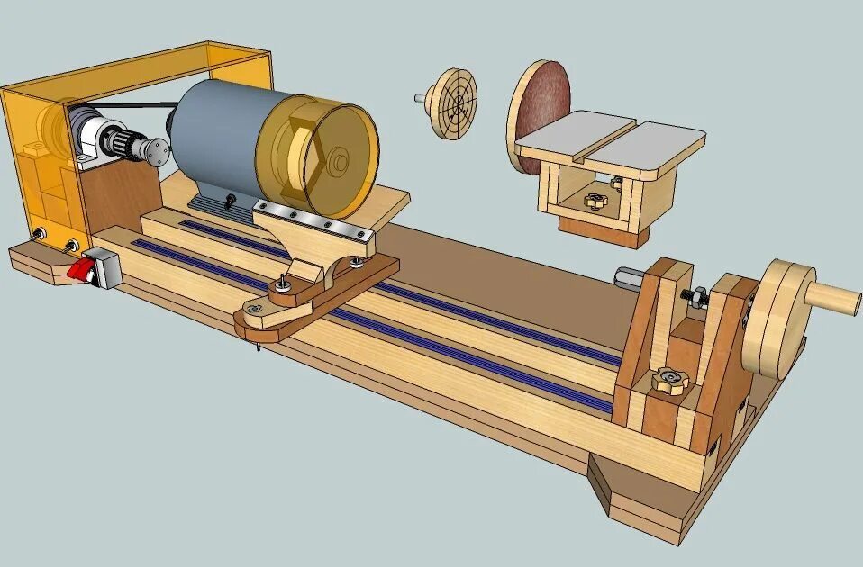 Проект самодельного станка Bench Lathe 3 in 1 (Lathe - Sander - Grinder/Sharpener) Woodworking lathe, Woodw