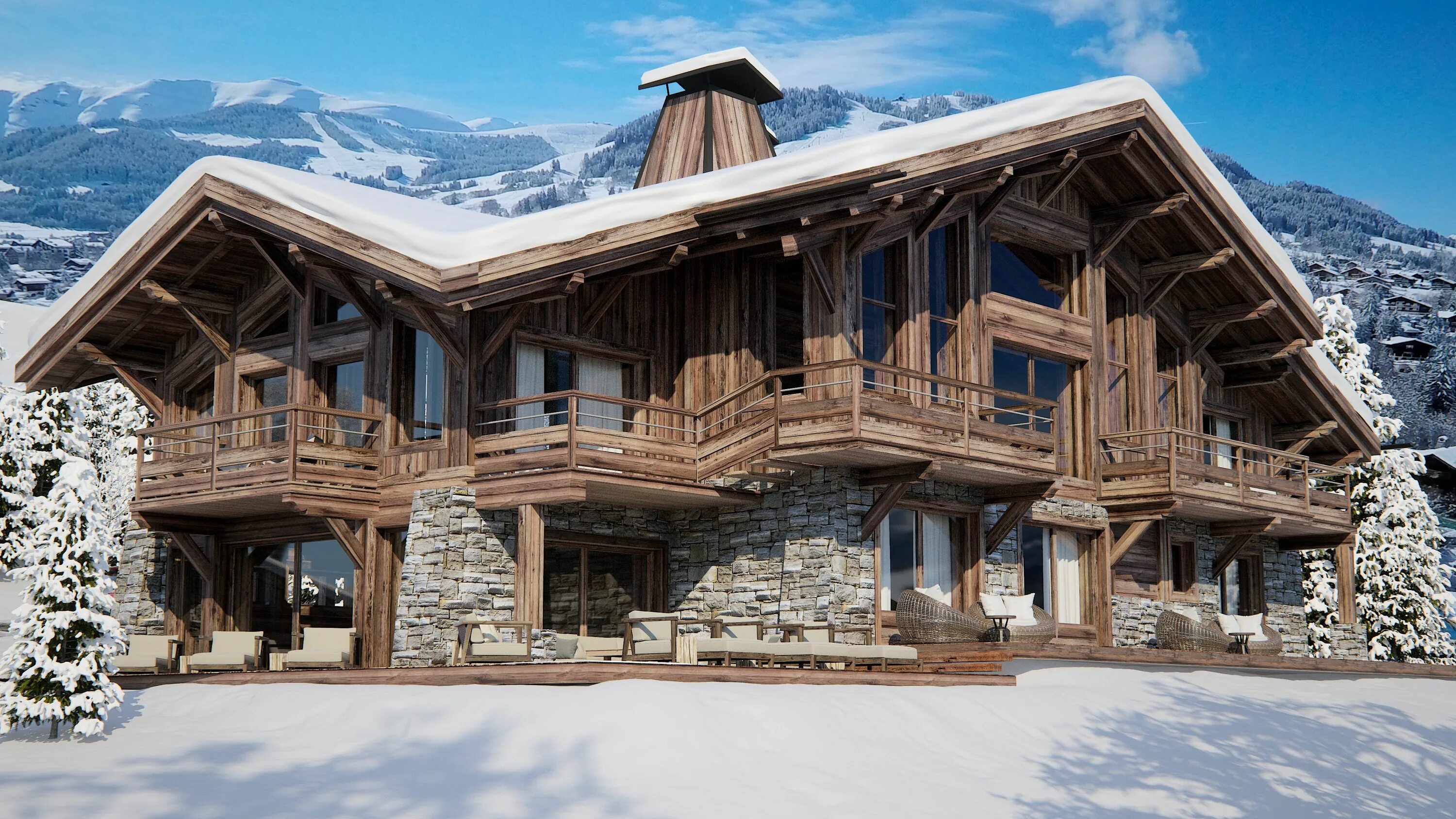 Проект шале фото projet immobilier Megeve - construction de luxe-chalet sur piste- luxury chalet 