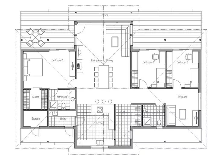 Проект современного дома чертеж Modern House CH86 Bungalow floor plans, Mini house plans, House plan with loft