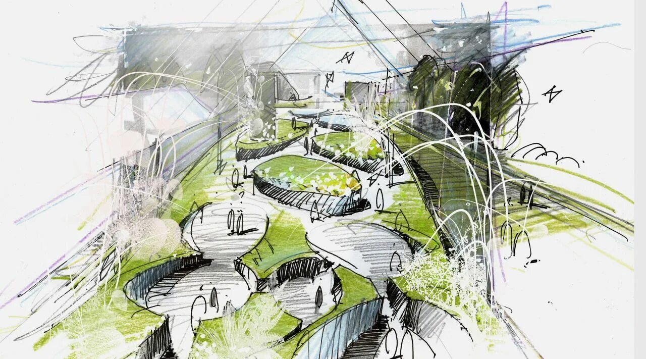 Проект связанный с графическим дизайном concept SKETCH Sketch painting, Sketches, Landscape architecture drawing