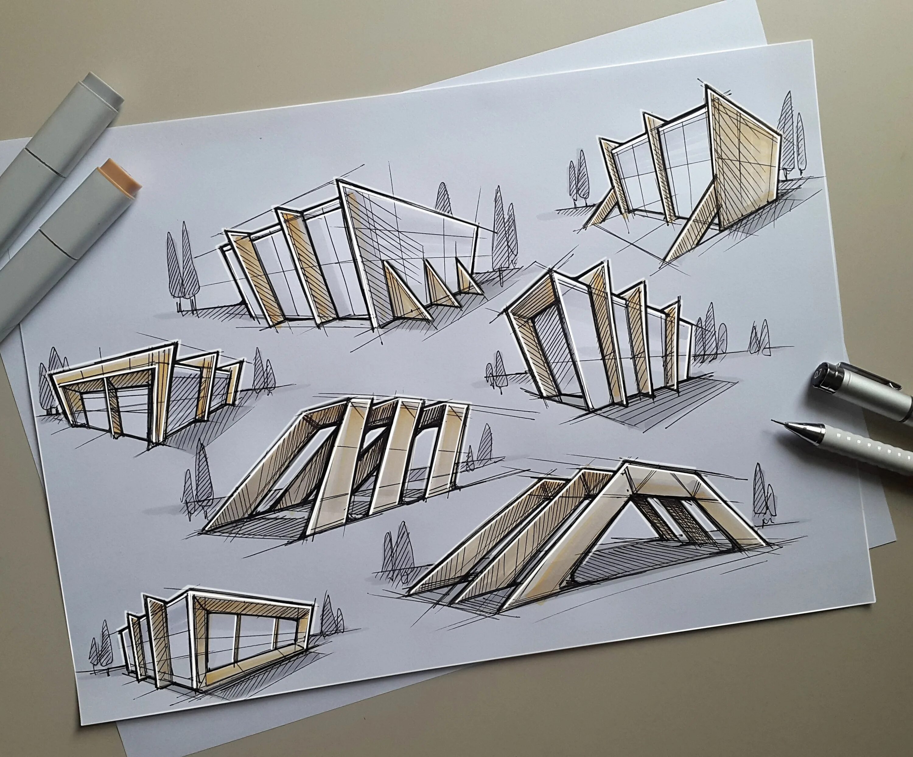 Проект связанный с графическим дизайном Selected Sketches of 2017 (some digital edited). Architecture concept drawings, 