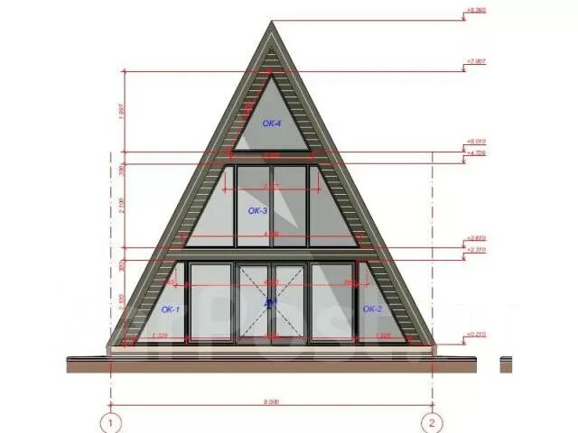Проект треугольного дома со стеклянным фасадом чертеж Двухэтажный дом A-frame под ключ. Шалаш А фрейм, новый. Цена: 7 200 000 ₽ во Вла