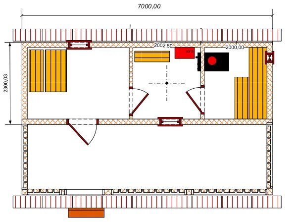 Проект узкой бани фото Баня готовая 7х4.3 с террасой со сборкой на участке клиента