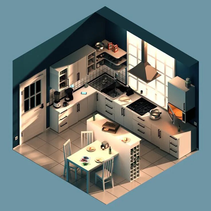 Проектирование дизайна интерьера 3d isometric kitchen on Behance Isometric design, Interior design art, Isometric ar