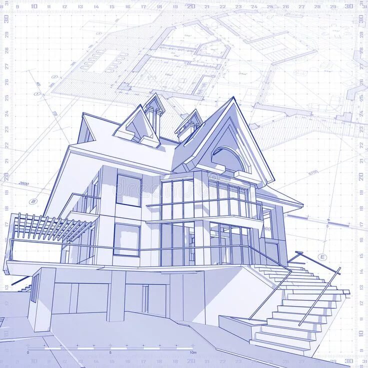 Проектирование дома чертежи House - architecture concept. Architecture blueprint: house - technical draw , #