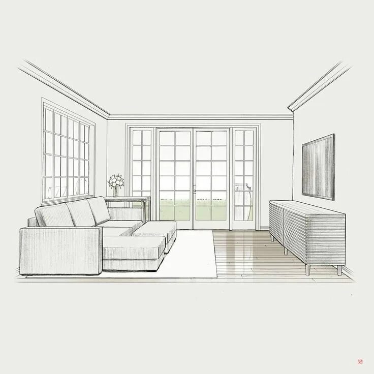 Проектирование интерьера комнаты Andrii Bondarenko on Instagram: "Living room sketch #interiorsketch #interiorill