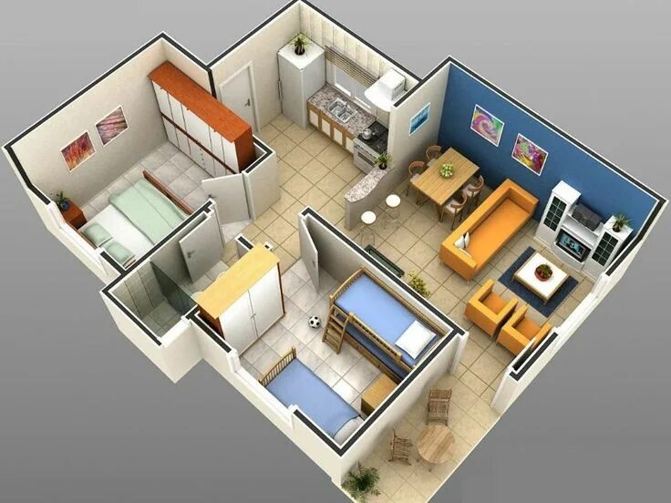 Проектирование планировки дома онлайн бесплатно Desain Rumah Minimalis Sederhana 1 Lantai 2 Kamar Tidur Planta de casas simples,