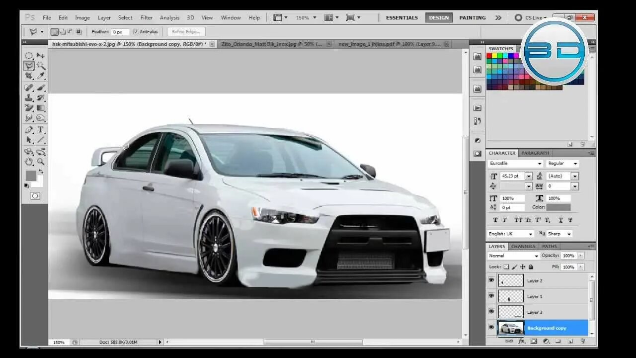 Проектирование тюнинга авто Photoshop CS5 Tutorials - Virtual Tuning and Pimping Mitsubishi Evo - YouTube