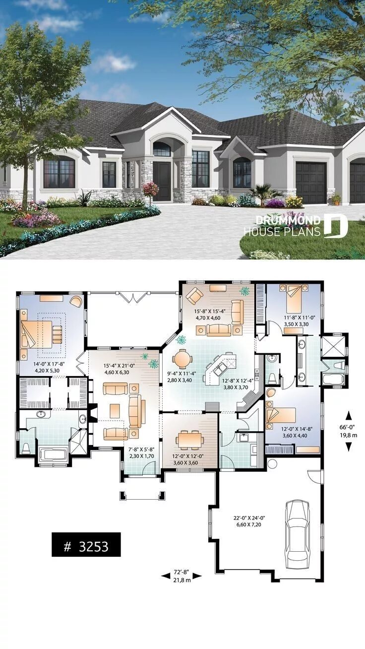 Проекты американских одноэтажных домов с планировками Épinglé sur House plans Plan maison architecte, Plan construction maison, Maison