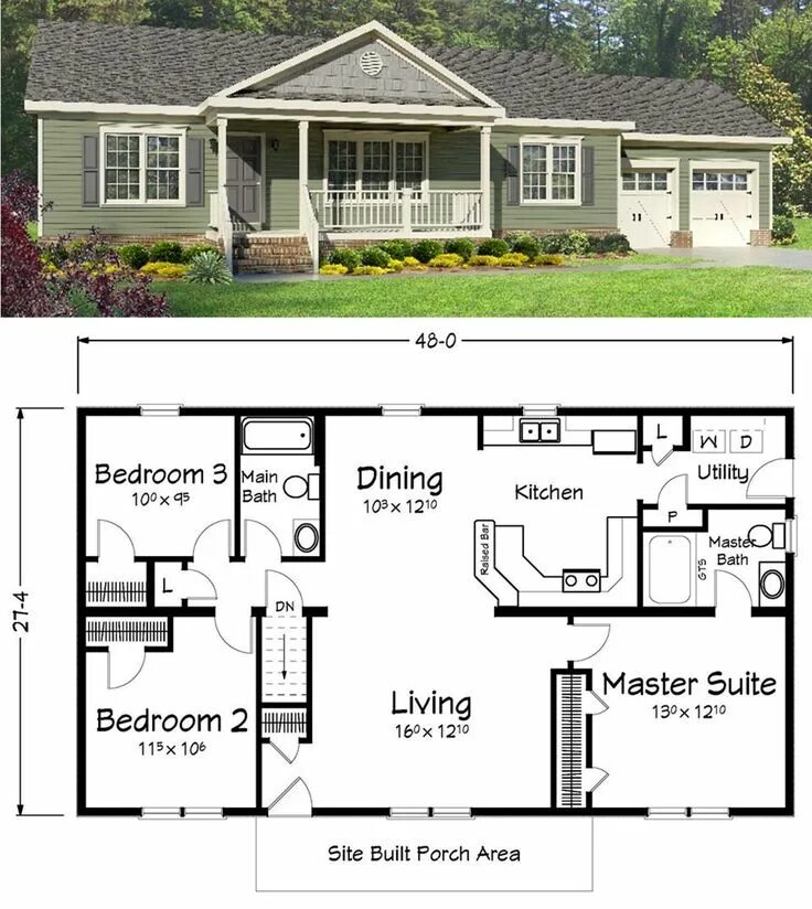 Проекты американских одноэтажных домов с планировками Designer Homes - a division of Ritz-Craft Corp - Mifflinburg, PA Ranch house flo