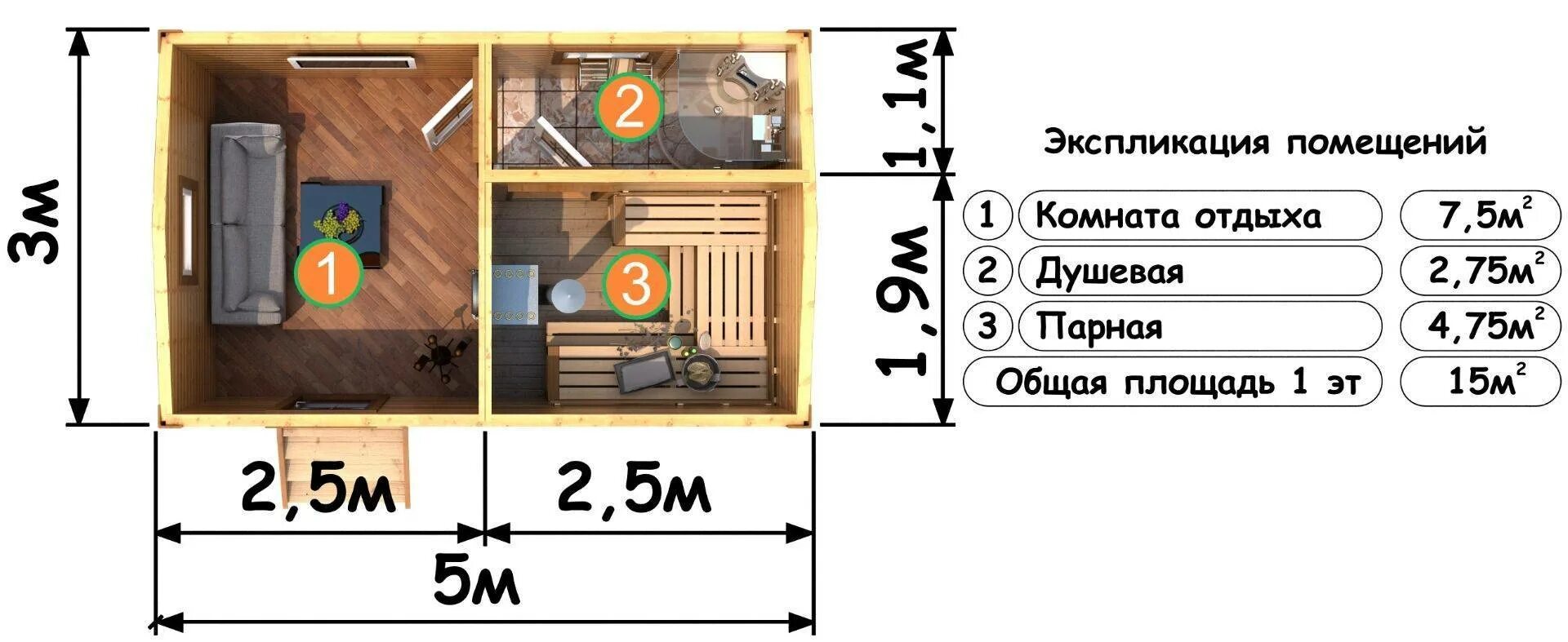 Проекты бань 3 5 фото Баня 3на3 - Готовая баня из бруса 2.3х3 ГБ1.