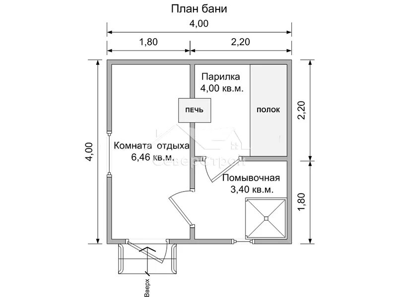 Проекты бань 4х4 фото Проект бани "C-011" 4 × 4м 16м² ООО "СеверСтрой"