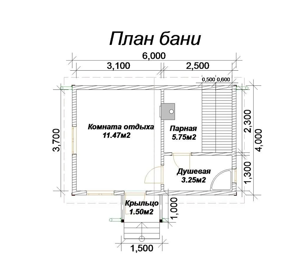 Проекты бань 4х4 фото Проект бани размером 6х6