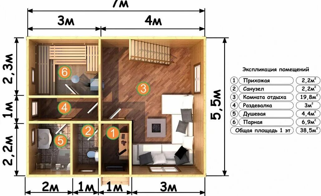 Проект бани 4х5 HeatProf.ru